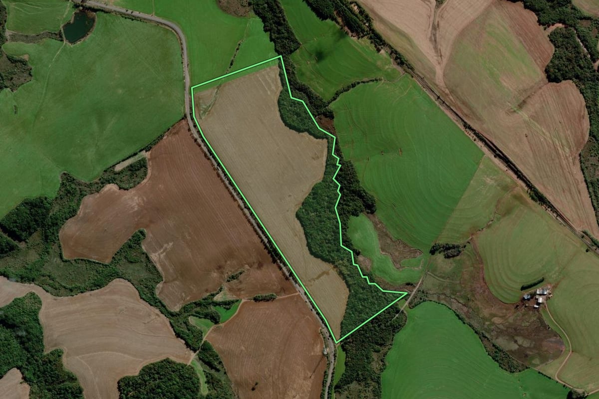 Imagem de satélite do imóvel rural em Passo Fundo (RS), com o contorno declarado no CAR desenhado por cima.