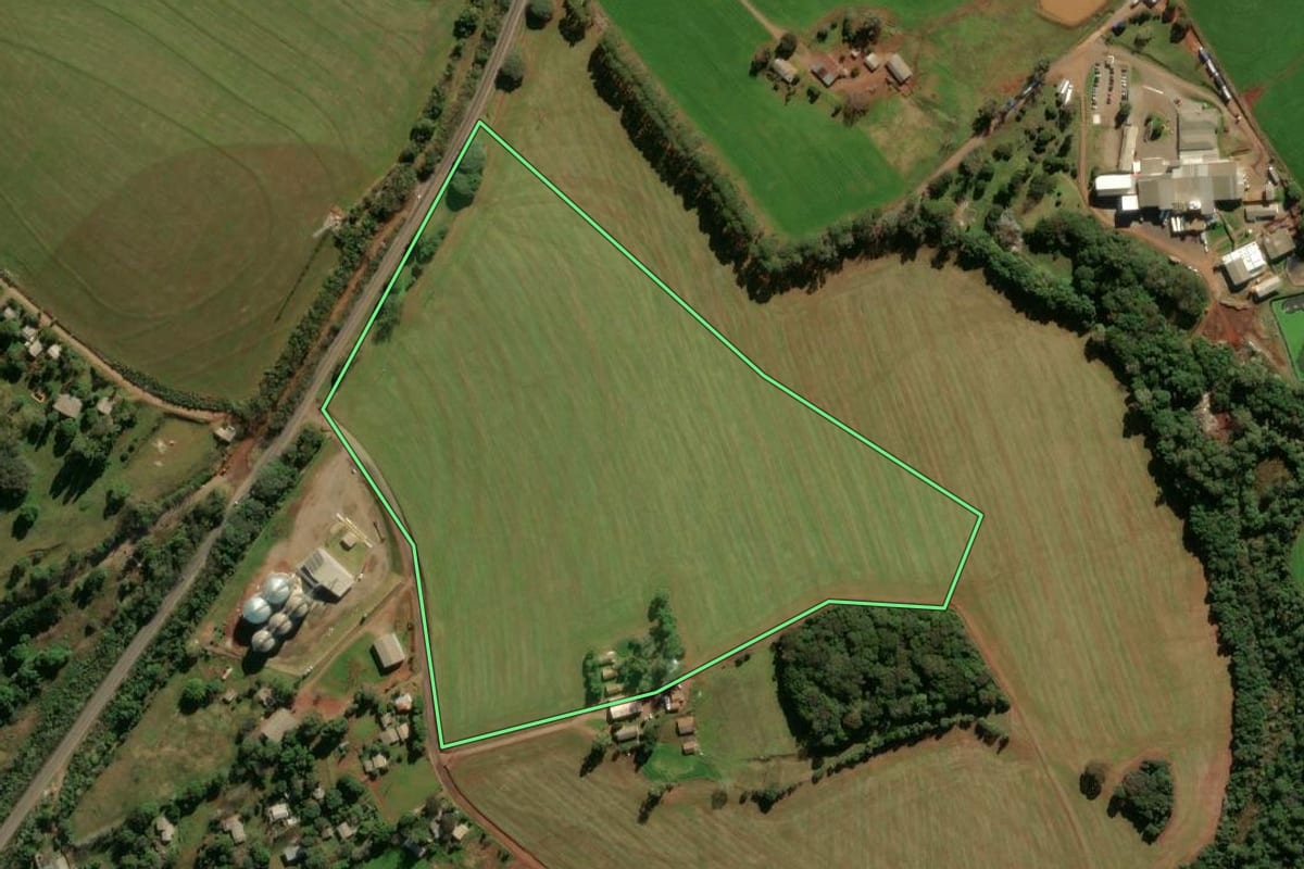 Imagem de satélite do imóvel rural em Passo Fundo (RS), com o contorno declarado no CAR desenhado por cima.