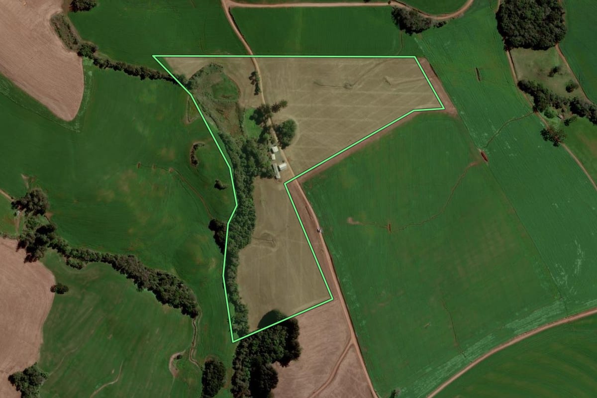Imagem de satélite do imóvel rural em Paulo Bento (RS), com o contorno declarado no CAR desenhado por cima.