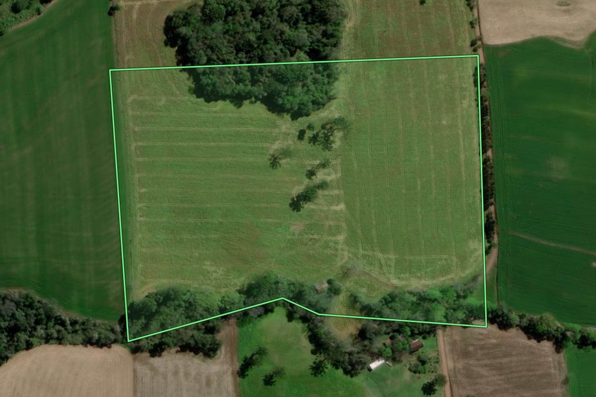 Imagem de satélite do imóvel rural em Paulo Bento (RS), com o contorno declarado no CAR desenhado por cima.