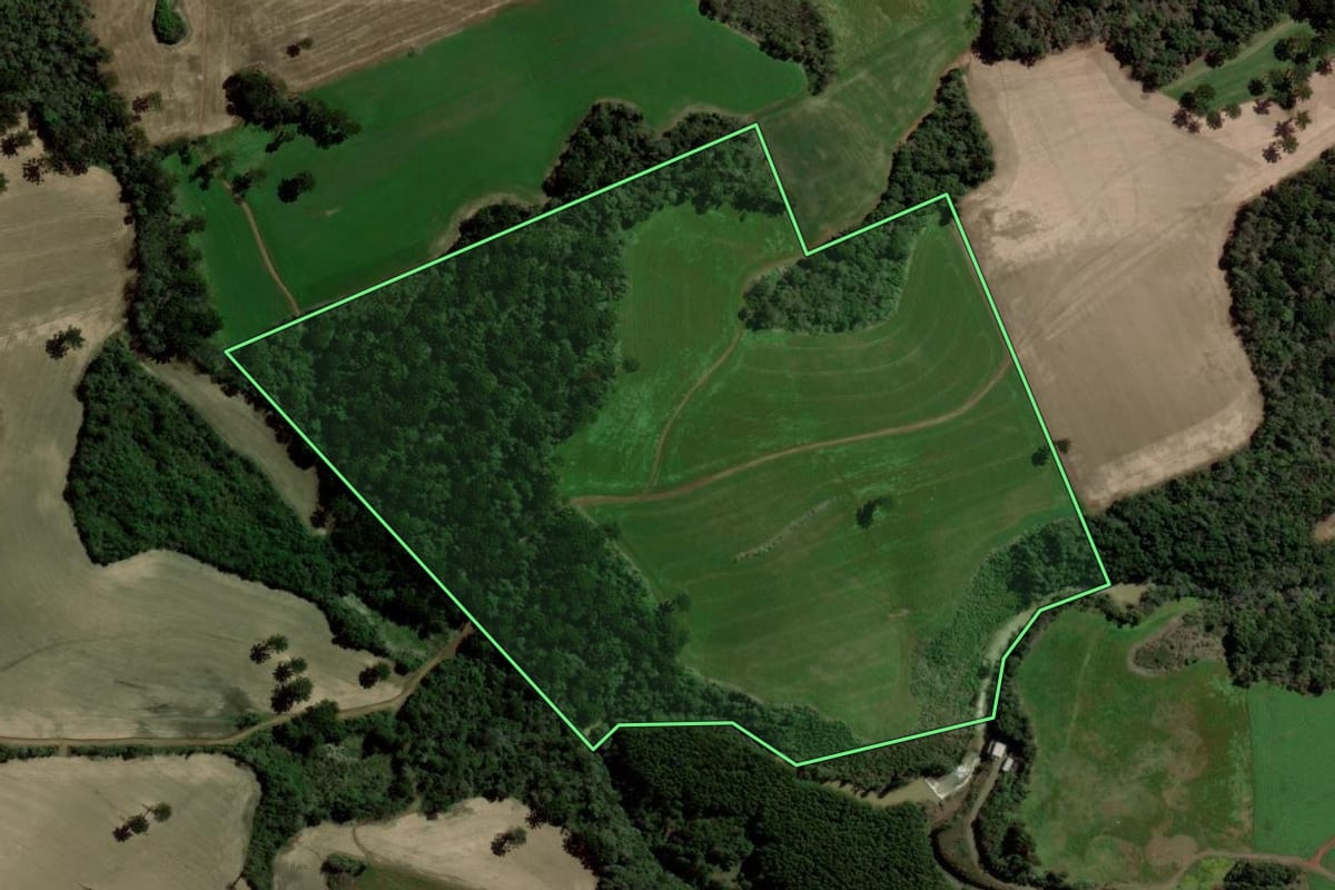 Imagem de satélite do imóvel rural em Paulo Bento (RS), com o contorno declarado no CAR desenhado por cima.
