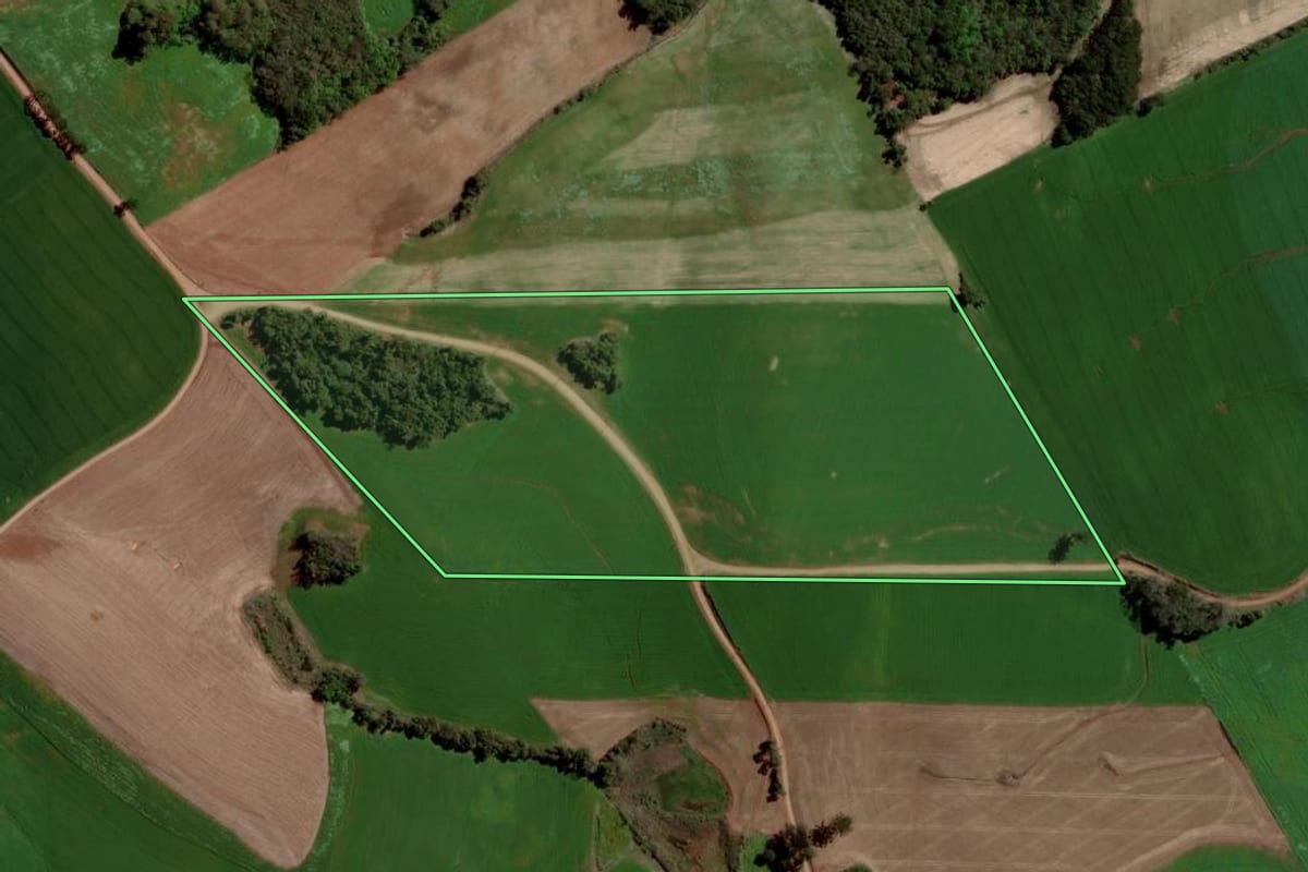Imagem de satélite do imóvel rural em Paulo Bento (RS), com o contorno declarado no CAR desenhado por cima.