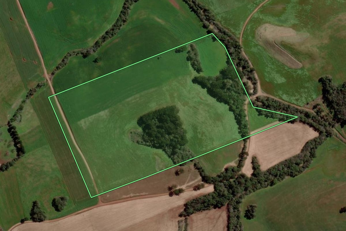 Imagem de satélite do imóvel rural em Paulo Bento (RS), com o contorno declarado no CAR desenhado por cima.