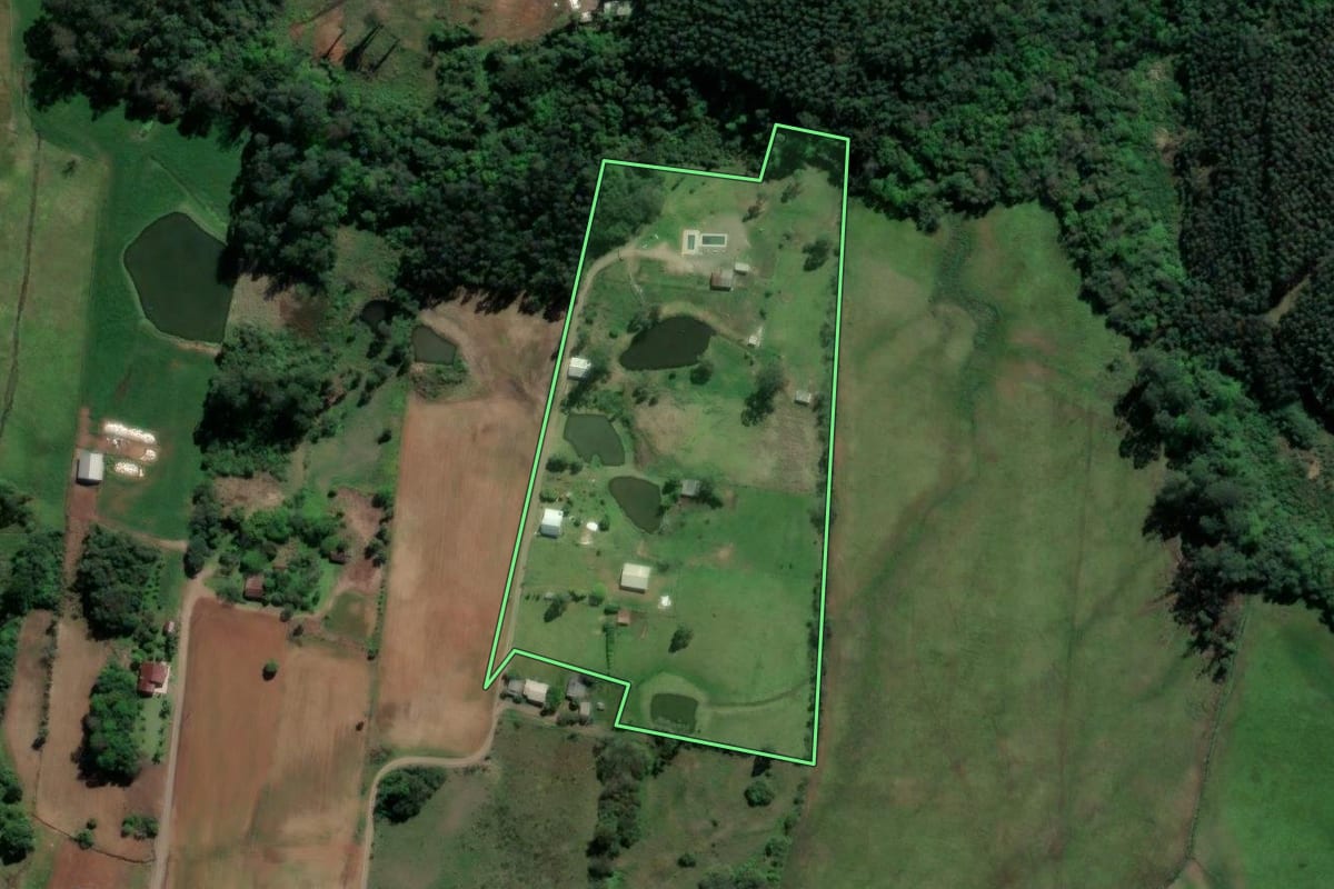 Imagem de satélite do imóvel rural em Paverama (RS), com o contorno declarado no CAR desenhado por cima.