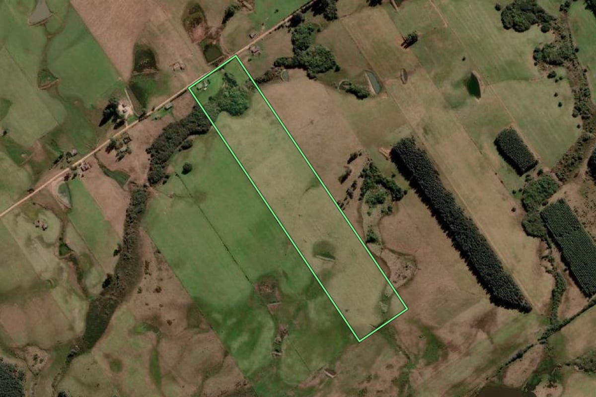 Imagem de satélite do imóvel rural em Pedro Osório (RS), com o contorno declarado no CAR desenhado por cima.