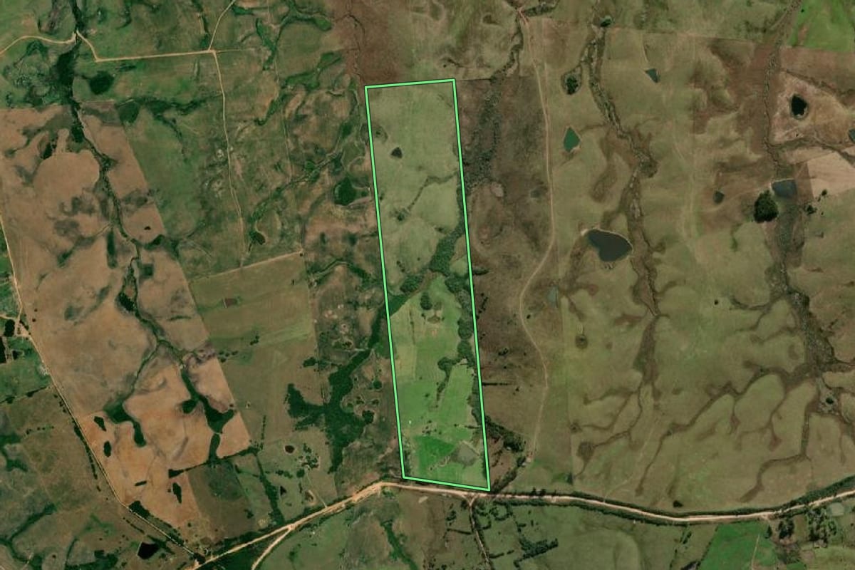 Imagem de satélite do imóvel rural em Pedro Osório (RS), com o contorno declarado no CAR desenhado por cima.