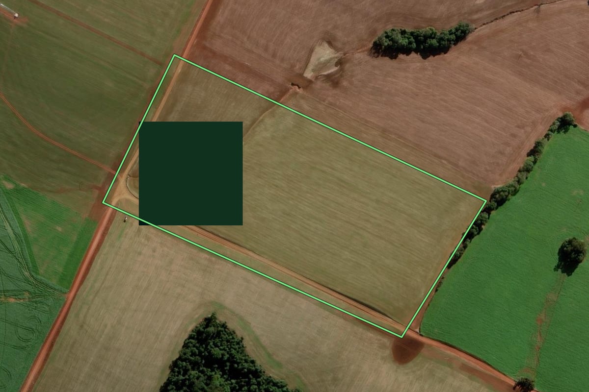 Imagem de satélite do imóvel rural em Pejuçara (RS), com o contorno declarado no CAR desenhado por cima.