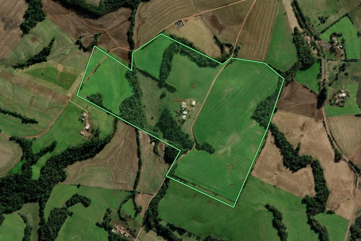 Imagem de satélite do imóvel rural em Pejuçara (RS), com o contorno declarado no CAR desenhado por cima.