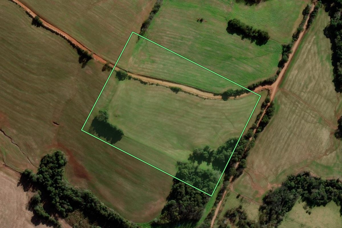 Imagem de satélite do imóvel rural em Pejuçara (RS), com o contorno declarado no CAR desenhado por cima.