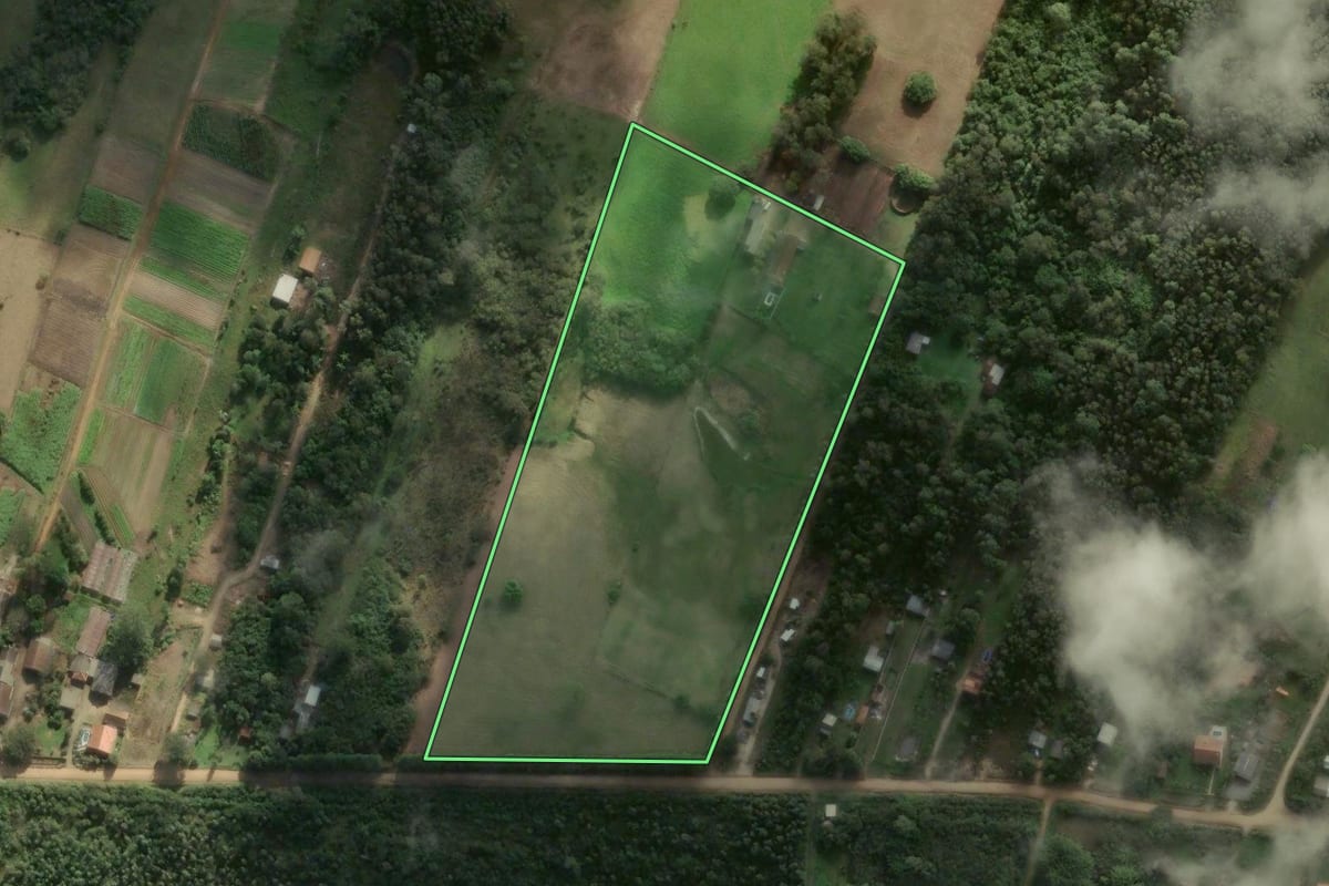 Imagem de satélite do imóvel rural em Pelotas (RS), com o contorno declarado no CAR desenhado por cima.