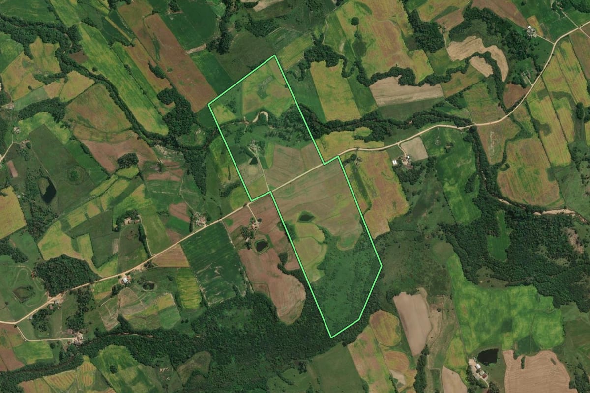 Imagem de satélite do imóvel rural em Pelotas (RS), com o contorno declarado no CAR desenhado por cima.