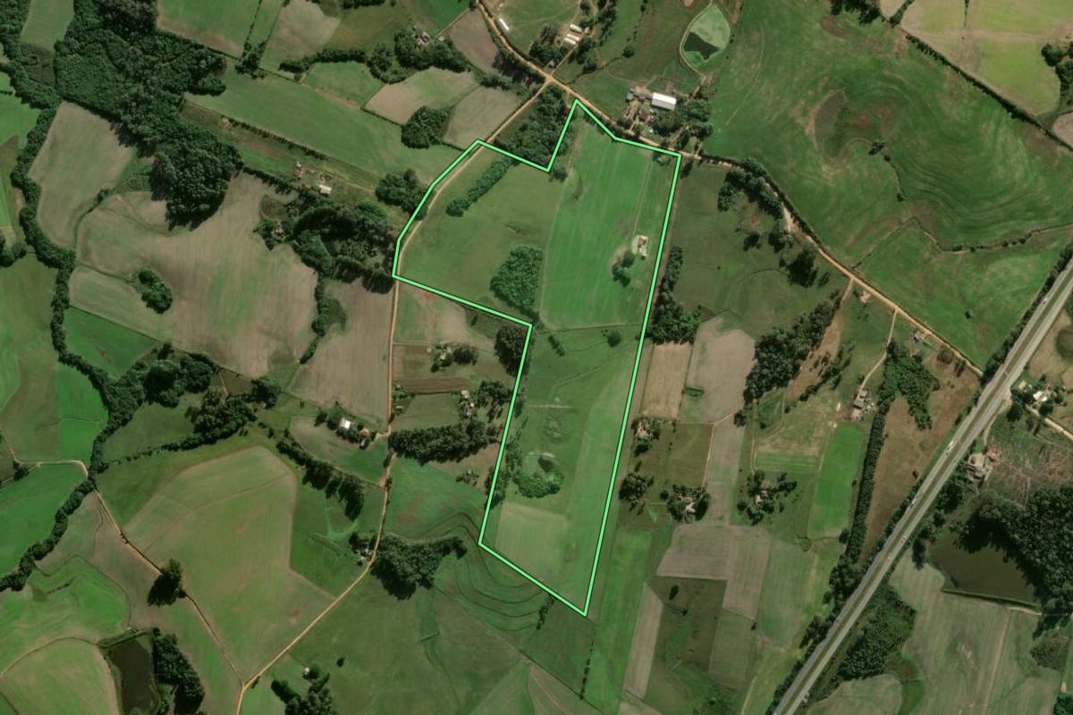 Imagem de satélite do imóvel rural em Pelotas (RS), com o contorno declarado no CAR desenhado por cima.