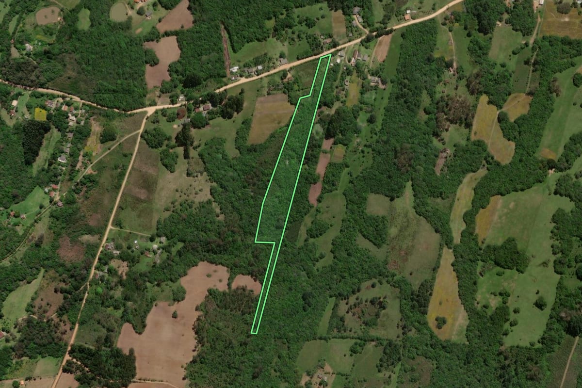 Imagem de satélite do imóvel rural em Pelotas (RS), com o contorno declarado no CAR desenhado por cima.