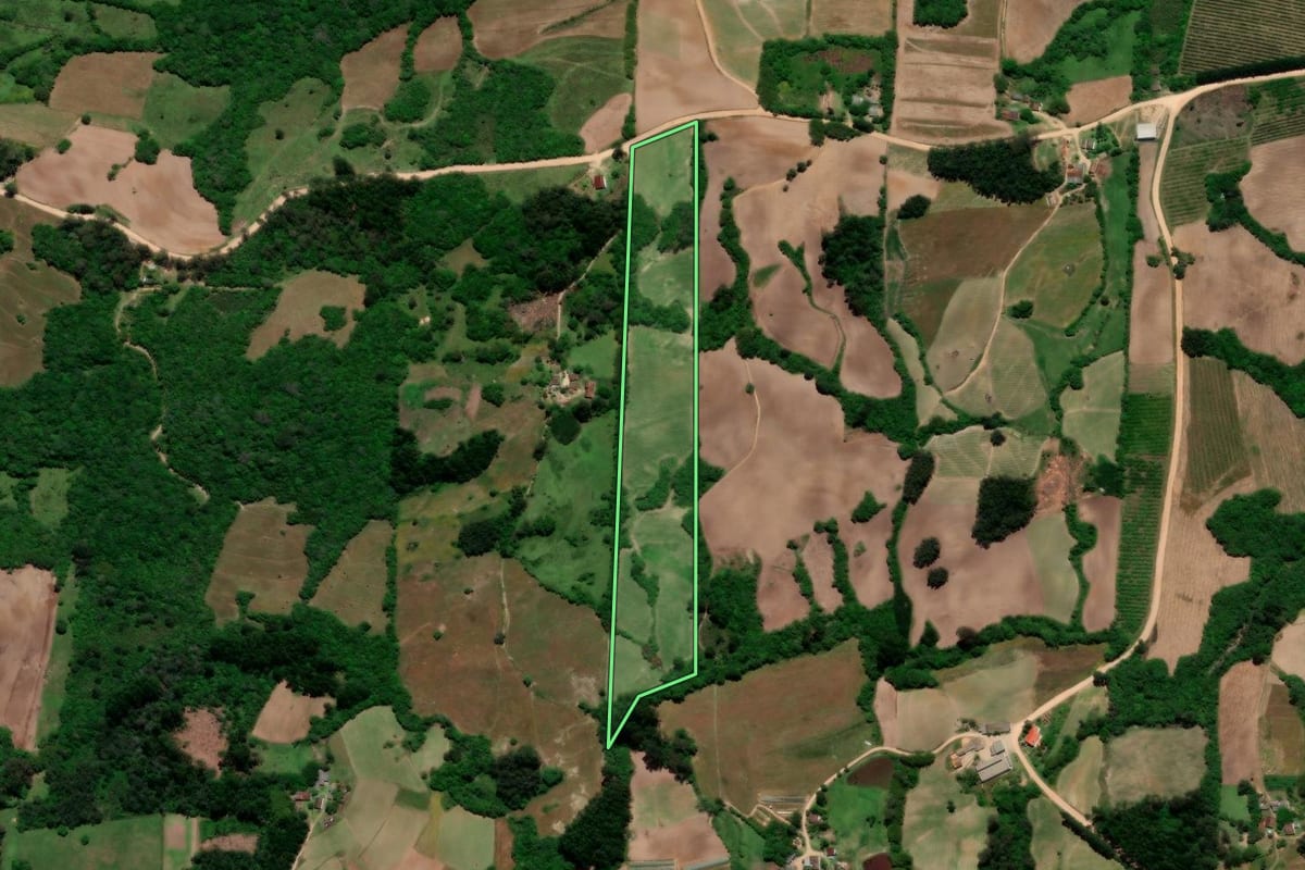 Imagem de satélite do imóvel rural em Pelotas (RS), com o contorno declarado no CAR desenhado por cima.