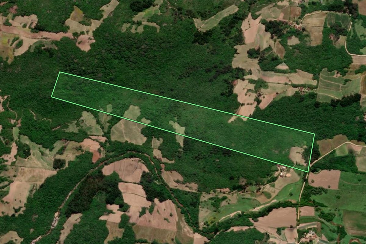 Imagem de satélite do imóvel rural em Pelotas (RS), com o contorno declarado no CAR desenhado por cima.