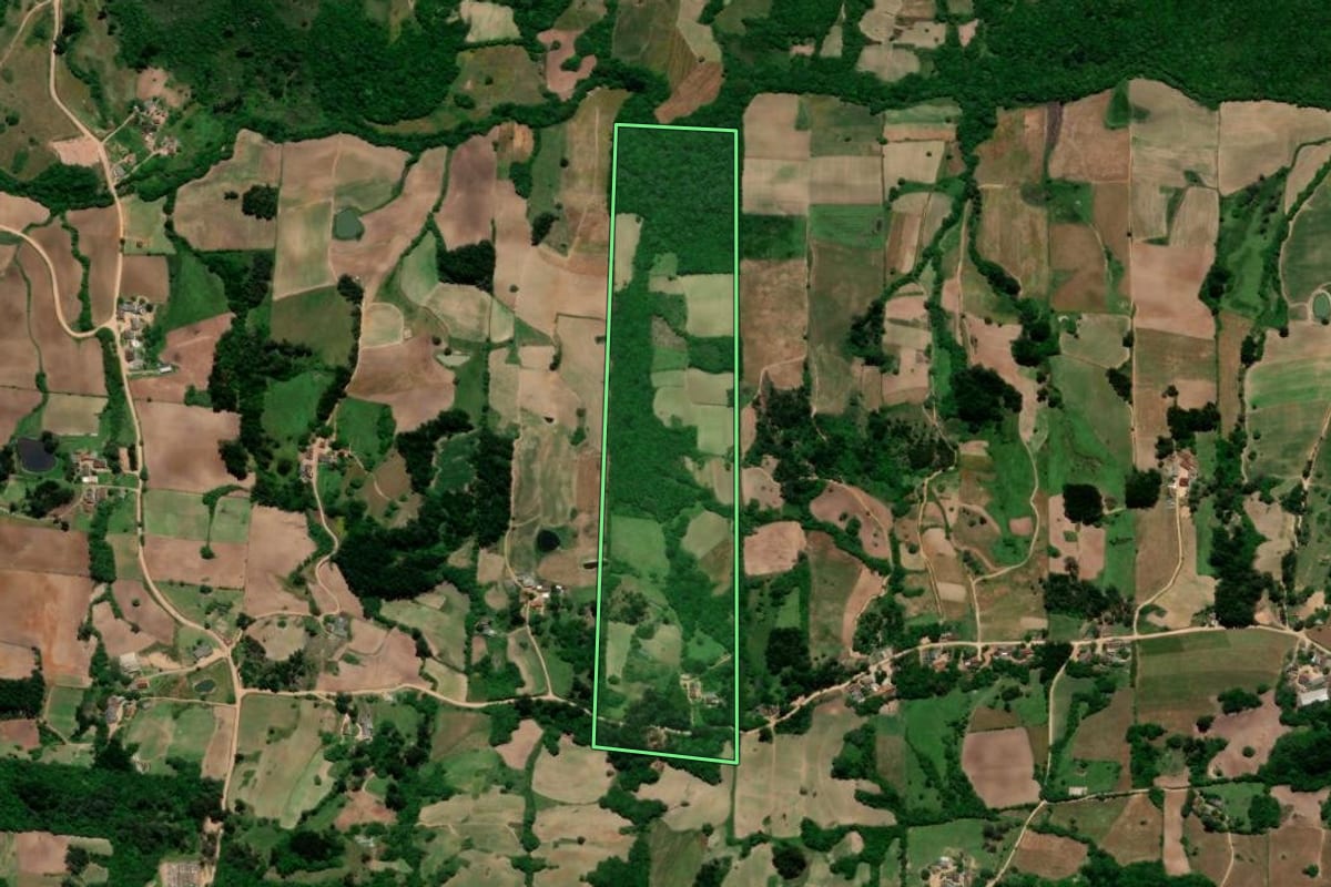 Imagem de satélite do imóvel rural em Pelotas (RS), com o contorno declarado no CAR desenhado por cima.