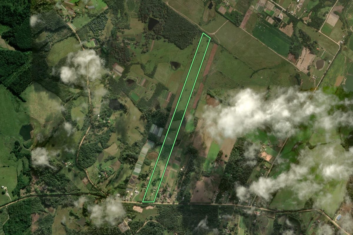 Imagem de satélite do imóvel rural em Pelotas (RS), com o contorno declarado no CAR desenhado por cima.