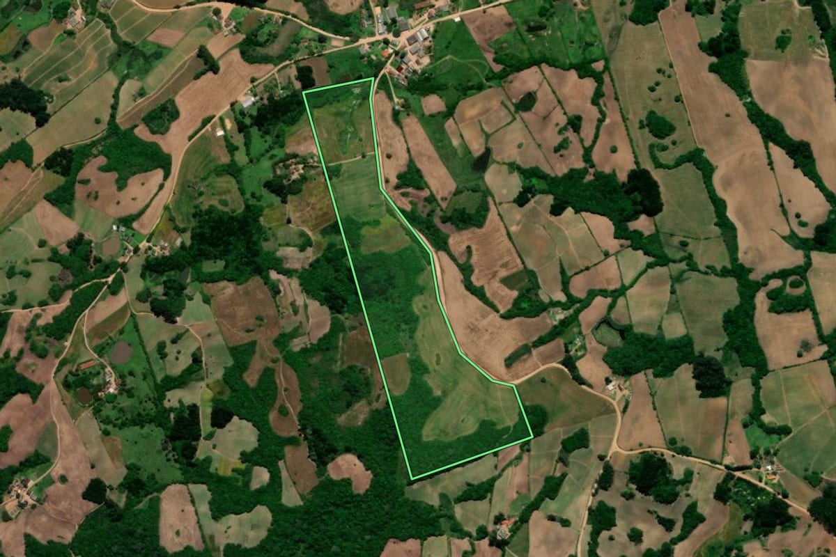 Imagem de satélite do imóvel rural em Pelotas (RS), com o contorno declarado no CAR desenhado por cima.