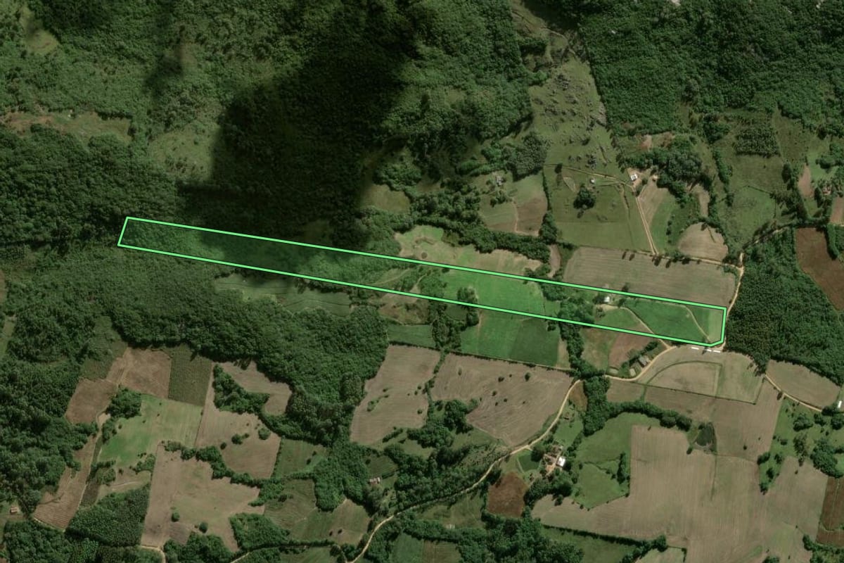 Imagem de satélite do imóvel rural em Pelotas (RS), com o contorno declarado no CAR desenhado por cima.