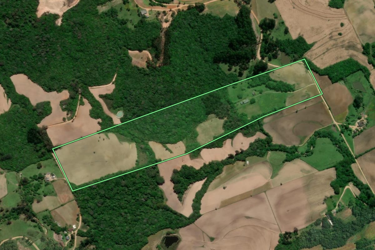 Imagem de satélite do imóvel rural em Pelotas (RS), com o contorno declarado no CAR desenhado por cima.