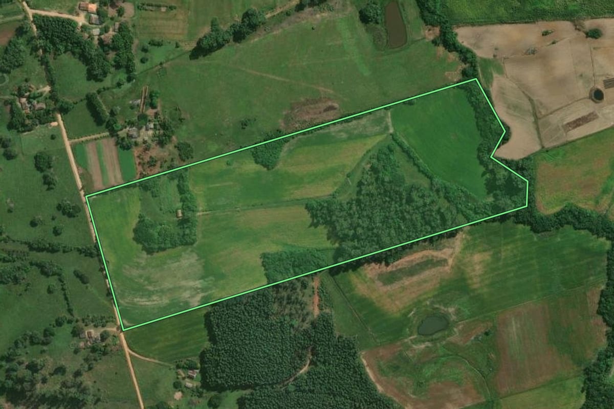 Imagem de satélite do imóvel rural em Pelotas (RS), com o contorno declarado no CAR desenhado por cima.