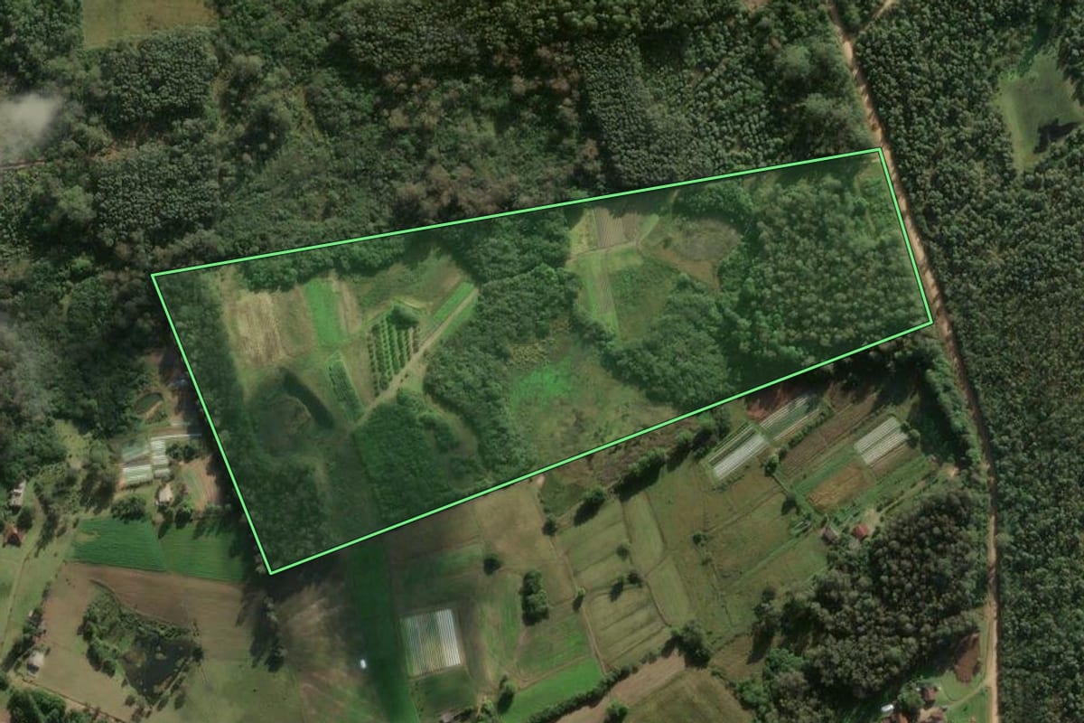 Imagem de satélite do imóvel rural em Pelotas (RS), com o contorno declarado no CAR desenhado por cima.