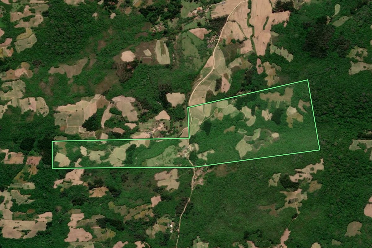 Imagem de satélite do imóvel rural em Pelotas (RS), com o contorno declarado no CAR desenhado por cima.