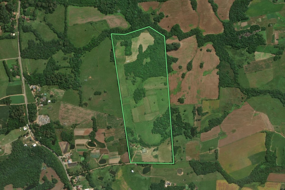 Imagem de satélite do imóvel rural em Pelotas (RS), com o contorno declarado no CAR desenhado por cima.