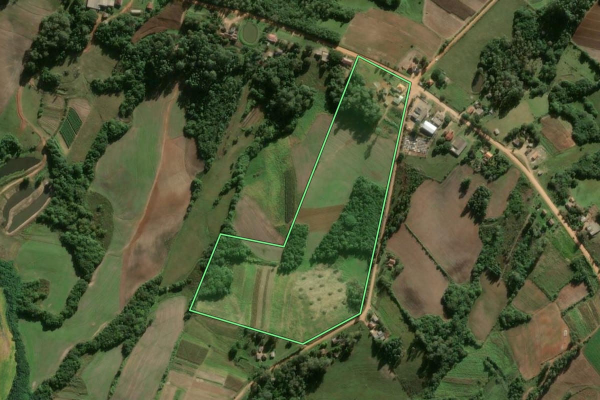 Imagem de satélite do imóvel rural em Pelotas (RS), com o contorno declarado no CAR desenhado por cima.