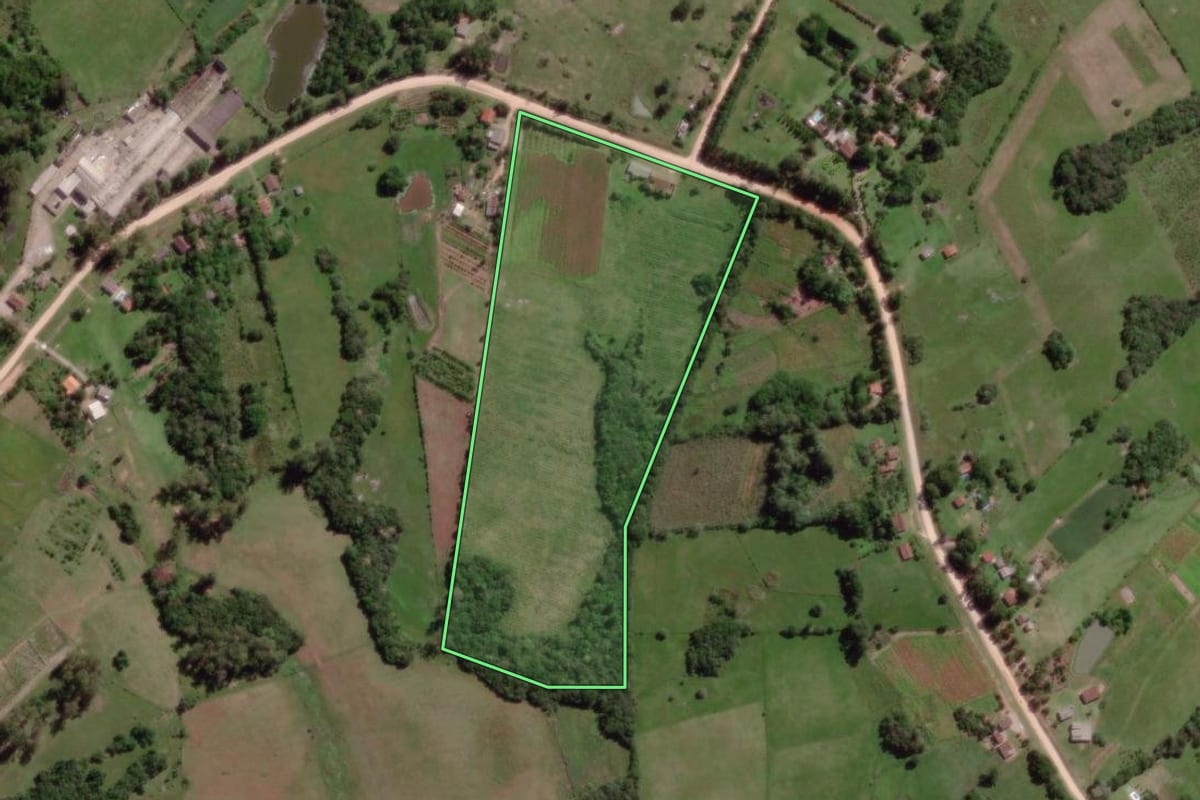 Imagem de satélite do imóvel rural em Pelotas (RS), com o contorno declarado no CAR desenhado por cima.