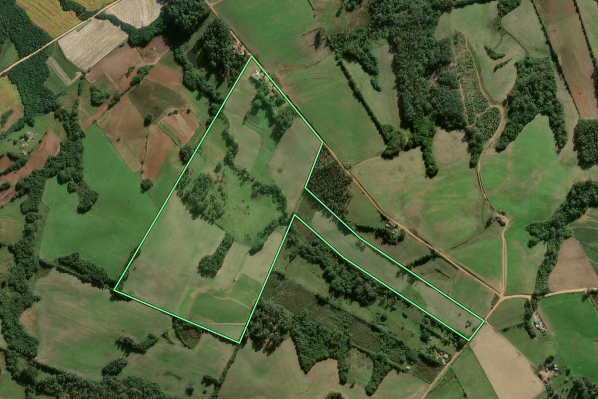 Imagem de satélite do imóvel rural em Pelotas (RS), com o contorno declarado no CAR desenhado por cima.