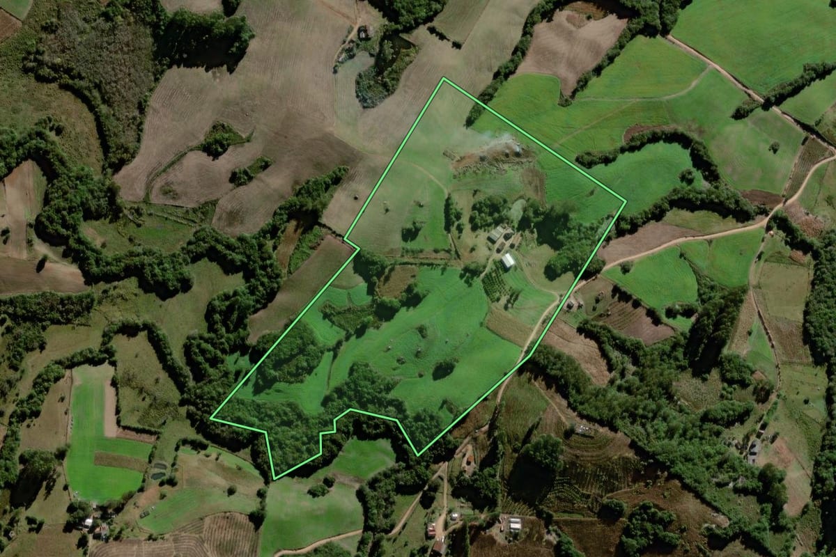 Imagem de satélite do imóvel rural em Pelotas (RS), com o contorno declarado no CAR desenhado por cima.