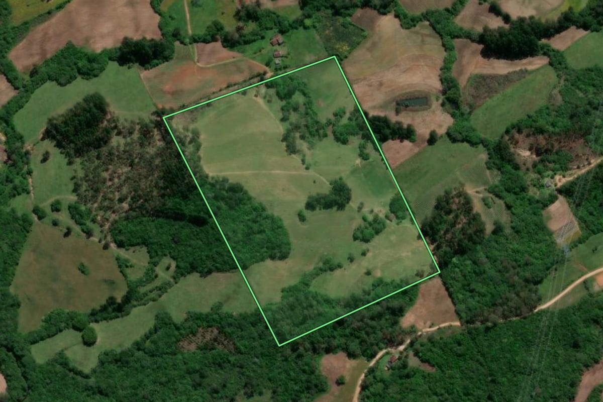 Imagem de satélite do imóvel rural em Pelotas (RS), com o contorno declarado no CAR desenhado por cima.