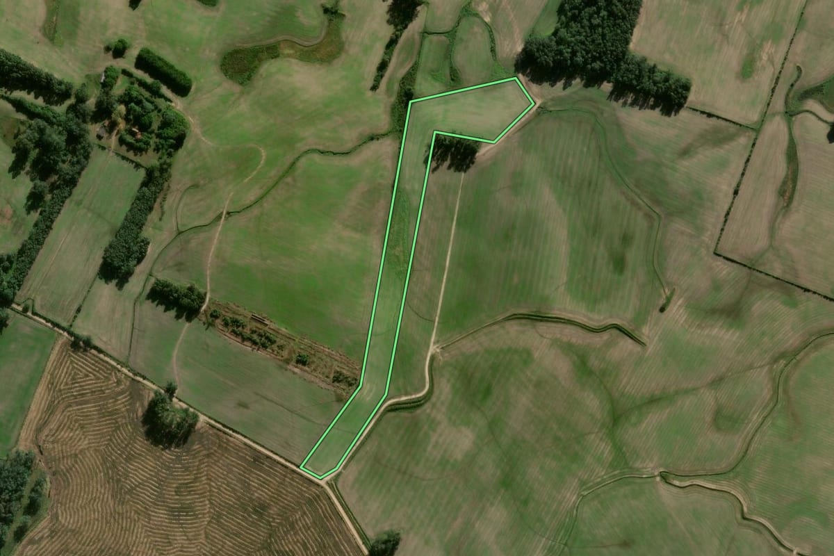 Imagem de satélite do imóvel rural em Pelotas (RS), com o contorno declarado no CAR desenhado por cima.