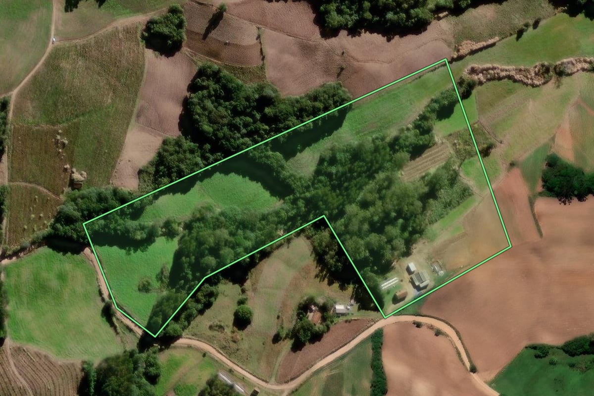 Imagem de satélite do imóvel rural em Pelotas (RS), com o contorno declarado no CAR desenhado por cima.