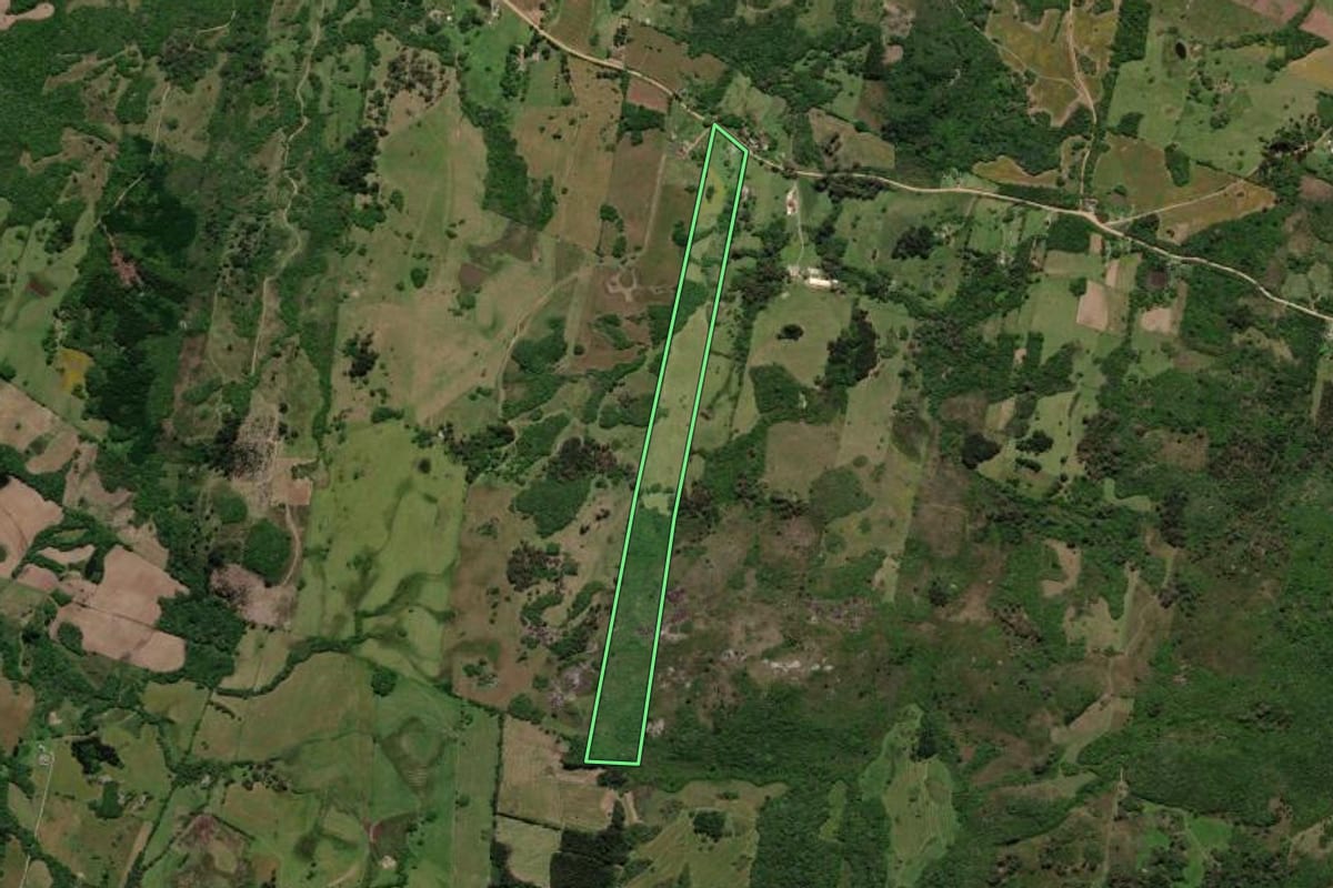 Imagem de satélite do imóvel rural em Pelotas (RS), com o contorno declarado no CAR desenhado por cima.