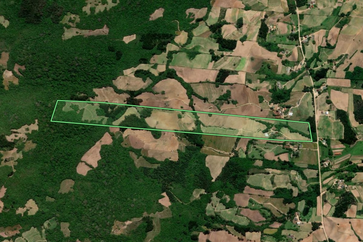 Imagem de satélite do imóvel rural em Pelotas (RS), com o contorno declarado no CAR desenhado por cima.