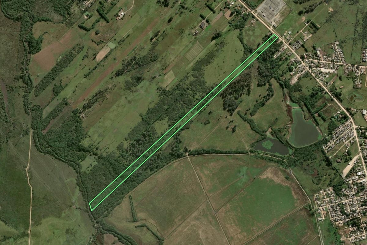 Imagem de satélite do imóvel rural em Pelotas (RS), com o contorno declarado no CAR desenhado por cima.