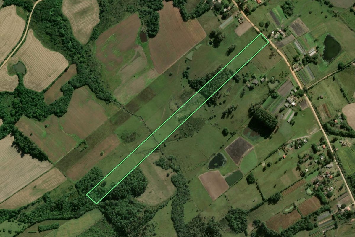Imagem de satélite do imóvel rural em Pelotas (RS), com o contorno declarado no CAR desenhado por cima.
