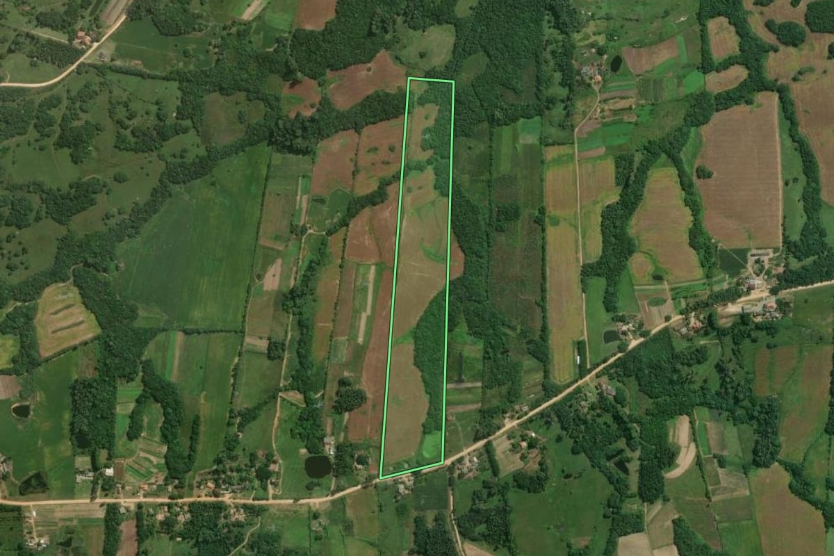 Imagem de satélite do imóvel rural em Pelotas (RS), com o contorno declarado no CAR desenhado por cima.