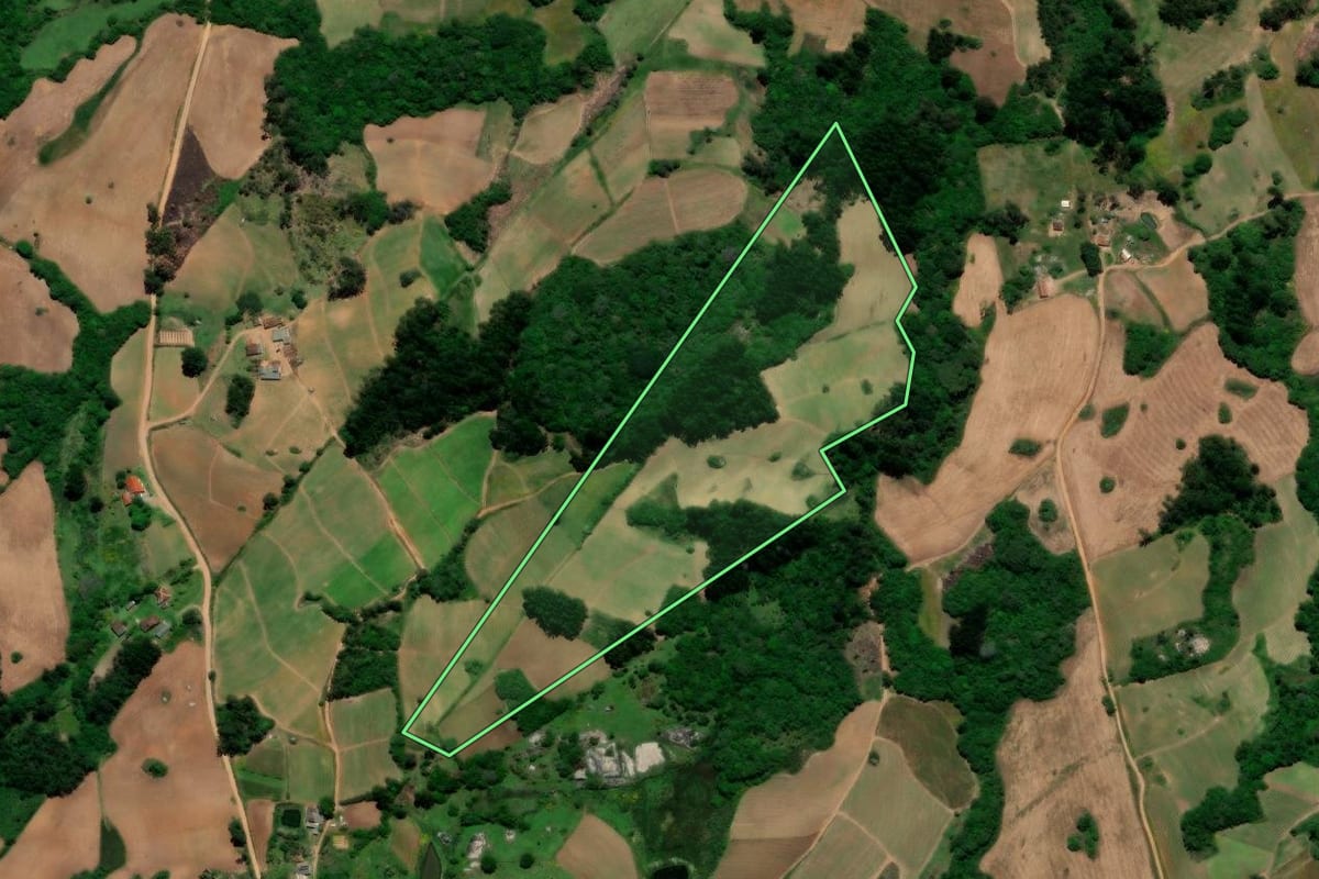 Imagem de satélite do imóvel rural em Pelotas (RS), com o contorno declarado no CAR desenhado por cima.