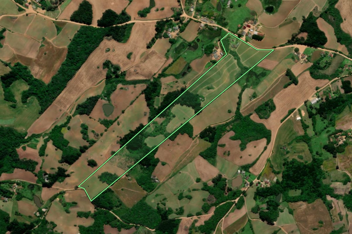 Imagem de satélite do imóvel rural em Pelotas (RS), com o contorno declarado no CAR desenhado por cima.