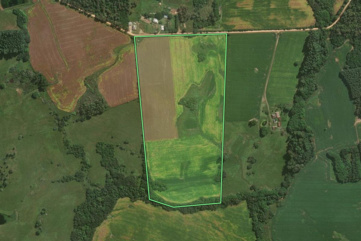 Imagem de satélite do imóvel rural em Pelotas (RS), com o contorno declarado no CAR desenhado por cima.