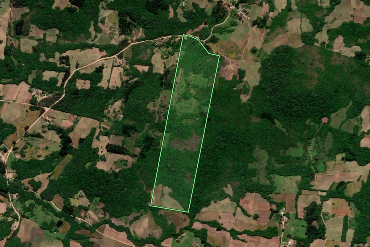 Imagem de satélite do imóvel rural em Pelotas (RS), com o contorno declarado no CAR desenhado por cima.