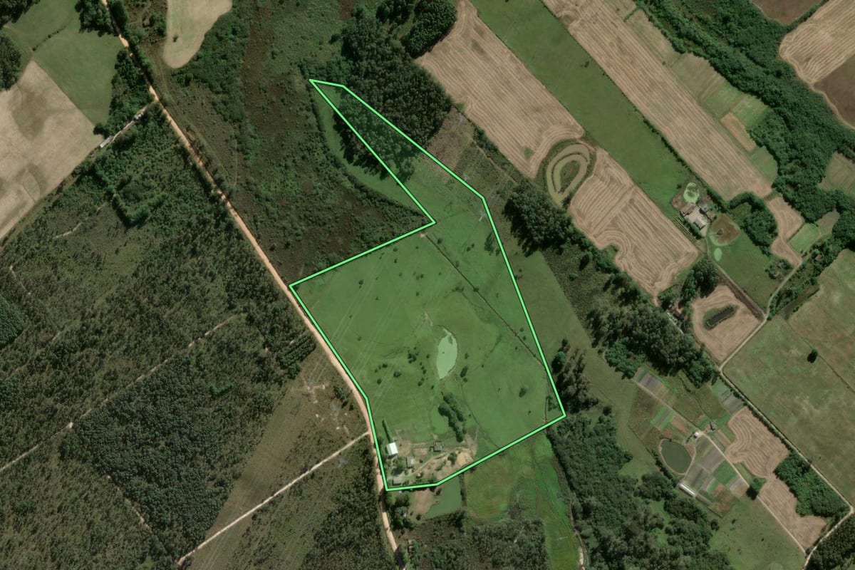 Imagem de satélite do imóvel rural em Pelotas (RS), com o contorno declarado no CAR desenhado por cima.