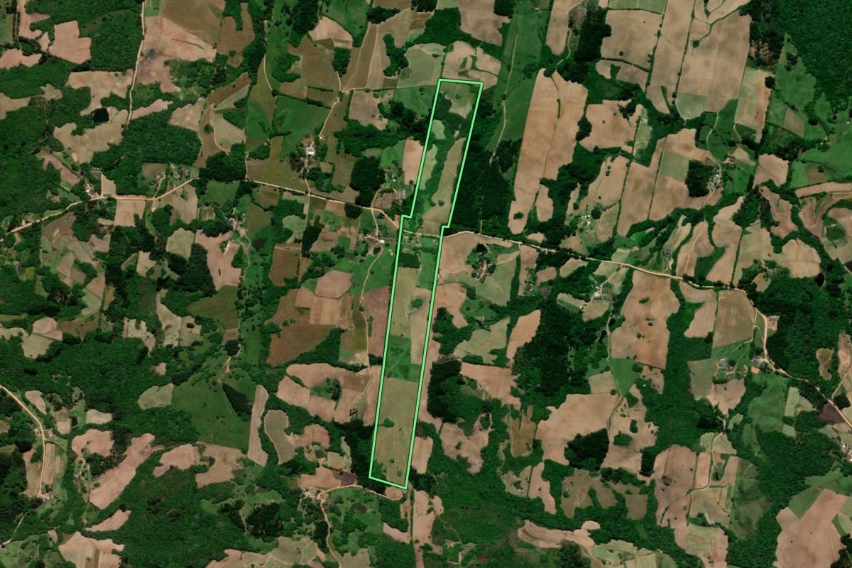 Imagem de satélite do imóvel rural em Pelotas (RS), com o contorno declarado no CAR desenhado por cima.