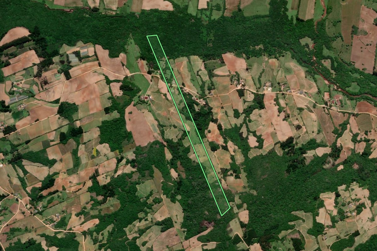 Imagem de satélite do imóvel rural em Pelotas (RS), com o contorno declarado no CAR desenhado por cima.