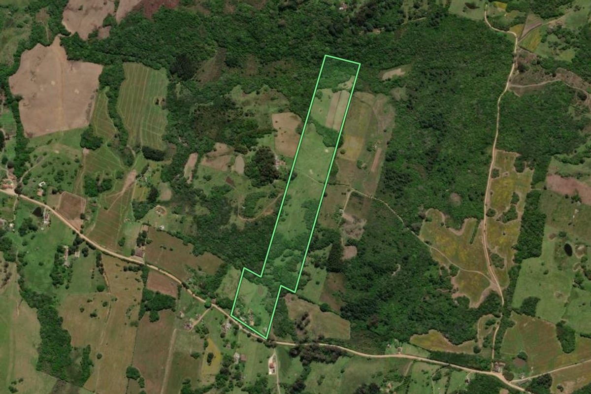 Imagem de satélite do imóvel rural em Pelotas (RS), com o contorno declarado no CAR desenhado por cima.