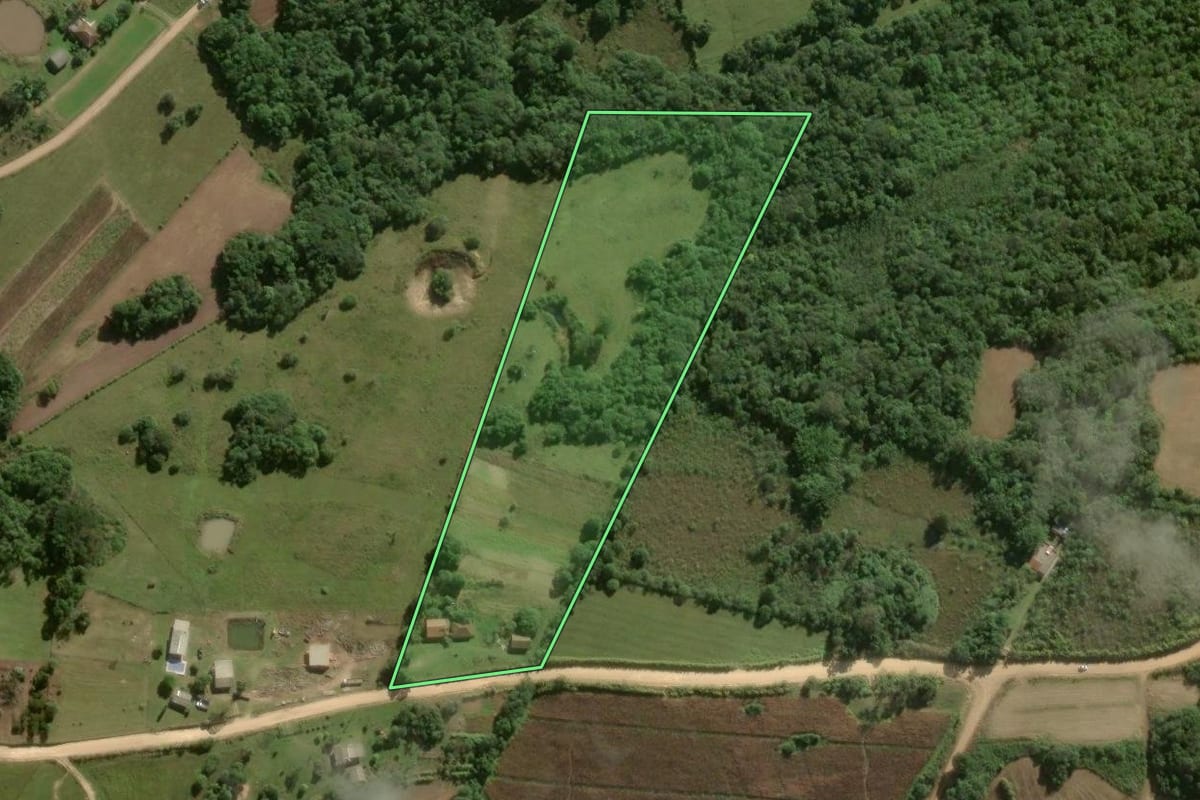 Imagem de satélite do imóvel rural em Pelotas (RS), com o contorno declarado no CAR desenhado por cima.