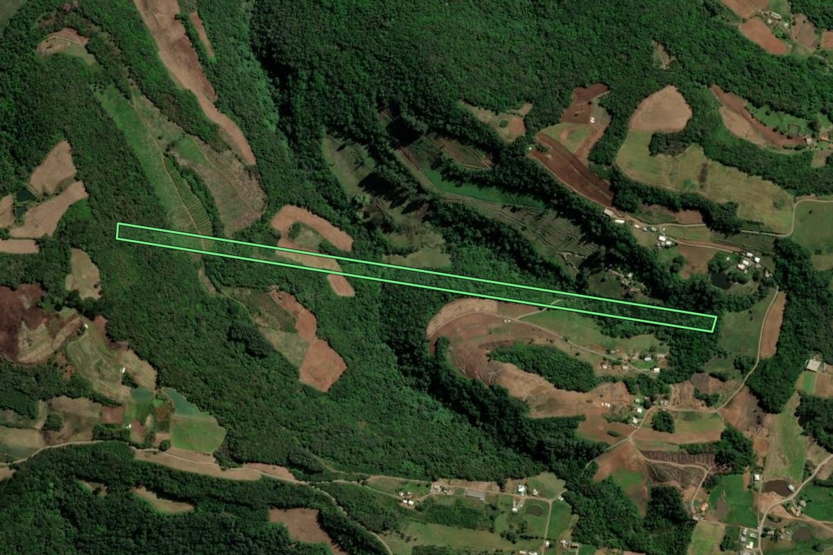 Imagem de satélite do imóvel rural em Picada Café (RS), com o contorno declarado no CAR desenhado por cima.